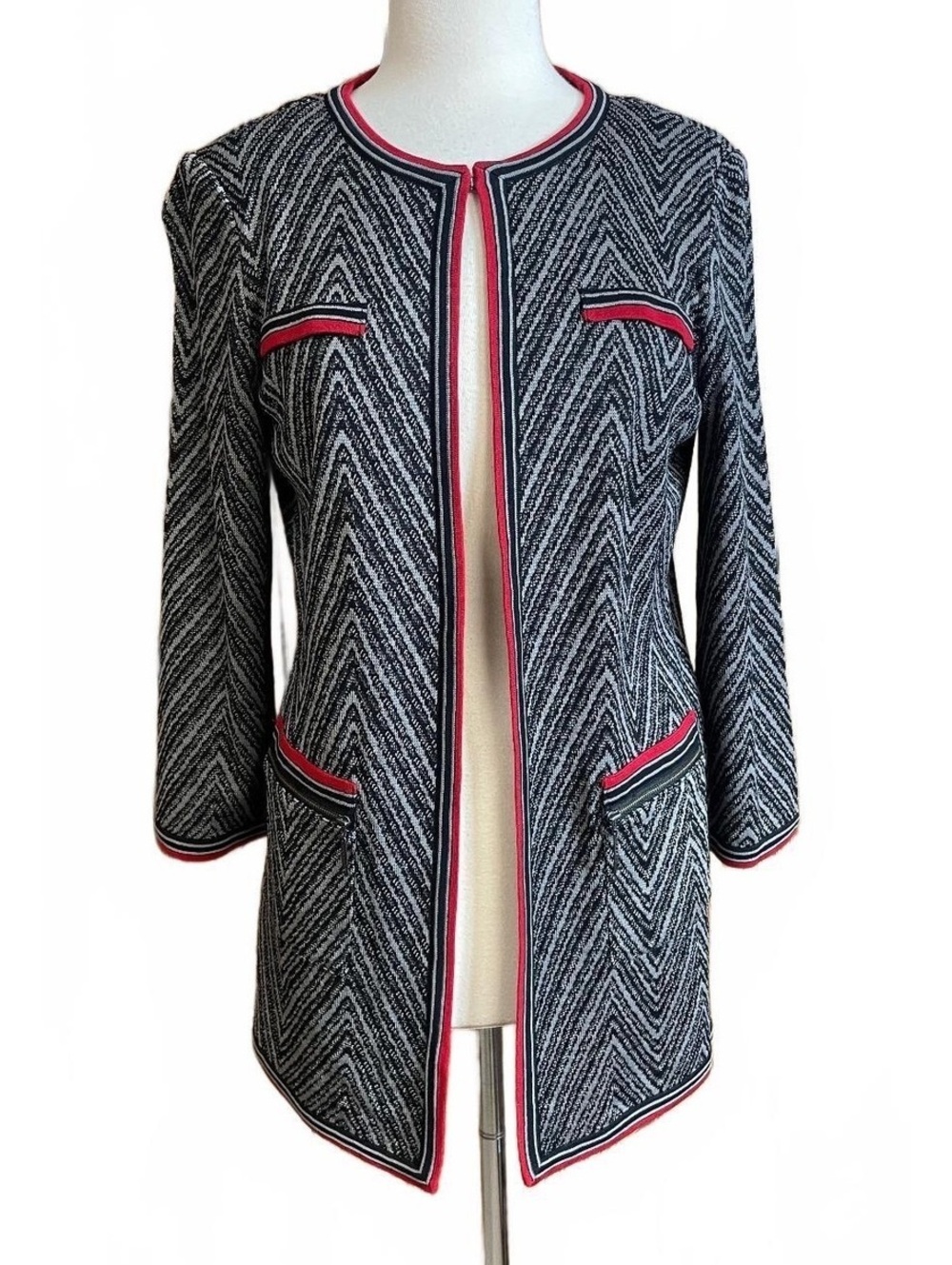 Misook chevron knit open-front cardigan jacket small